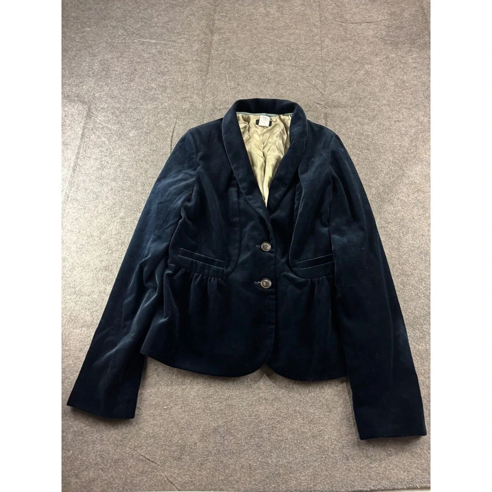 J.Crew Navy Blue Cotton Velvet Peplum Blazer Jacket Size 8T Preppy Academia Goth